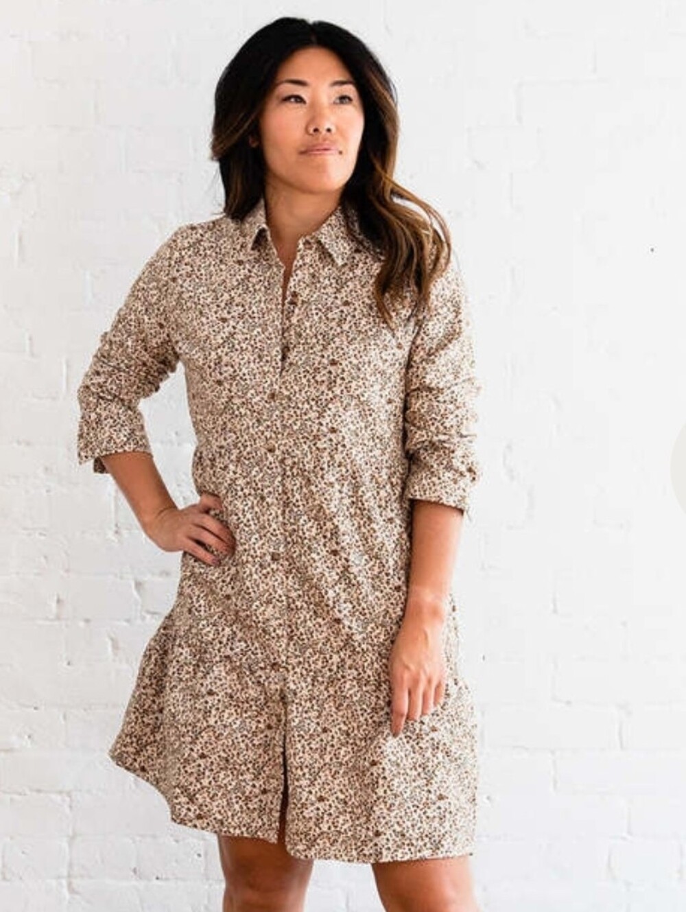Paper Crane Floral Corduroy Shirt Dress Tiered Long Sleeve Button Down Size S